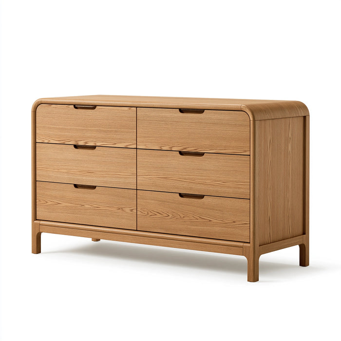 Kommode 160 x 45 x 90 cm Holz Natur - 6 Schubladen mit abgerundeten Kanten