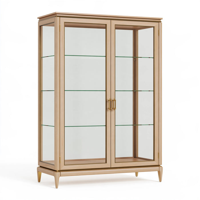 Vitrine 110 x 45 x 190 cm Holz Glas Beige Transparent Klassisch