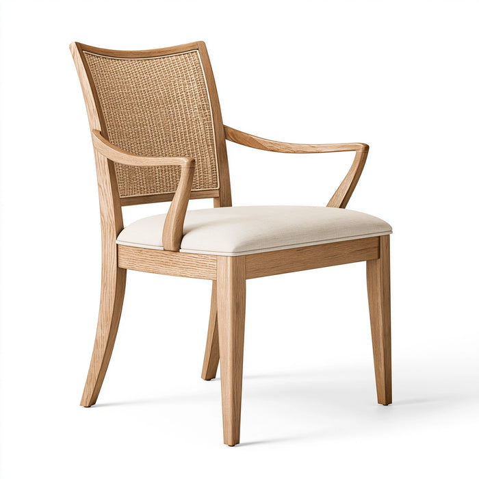 Armlehnstuhl 58 x 60 x 88 cm Holz Beige mit Geflecht und Polstersitz im Naturstil